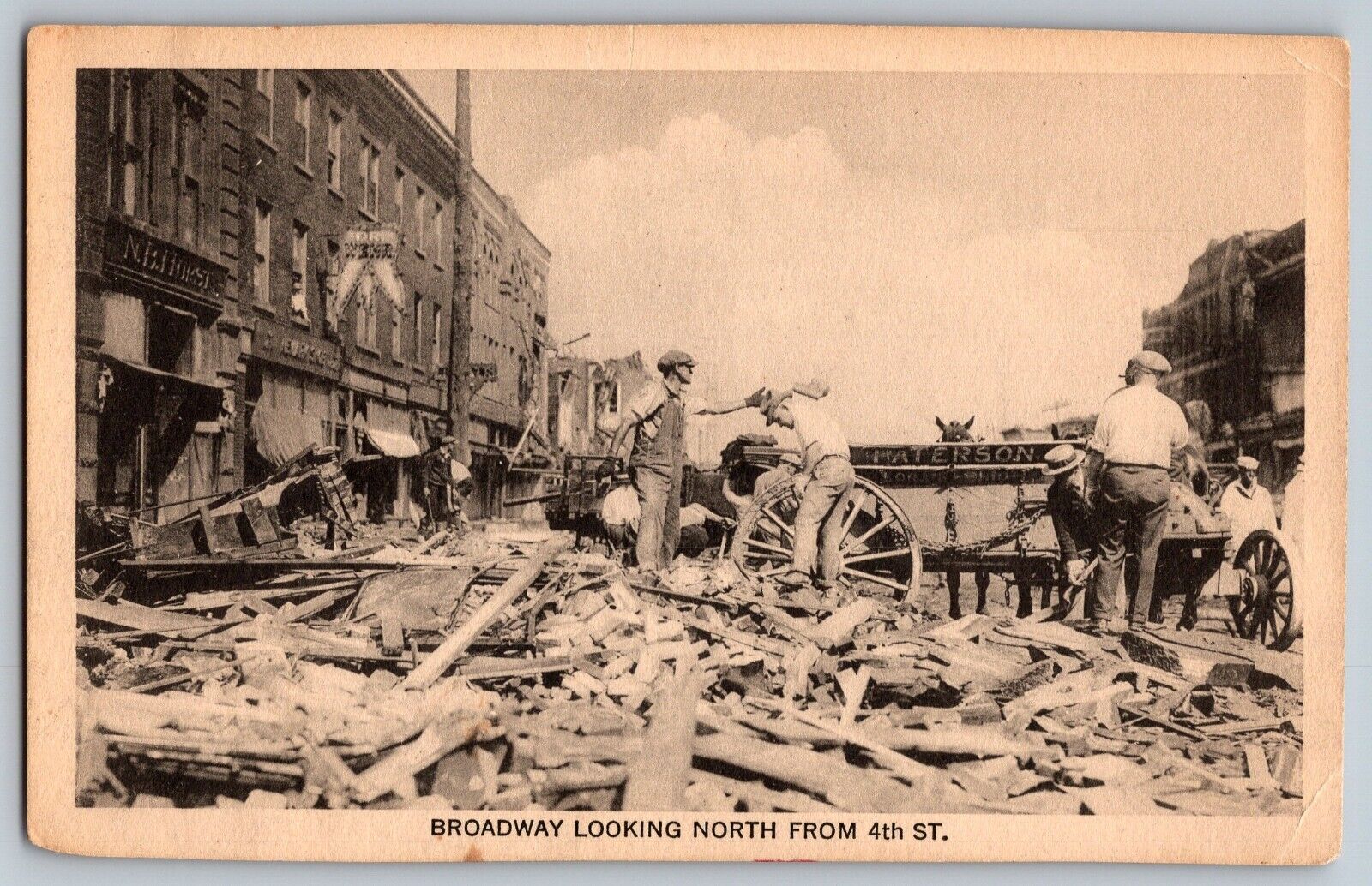 Broadway Looking after the Tornado - North from 4th Street - Vintage Postcard