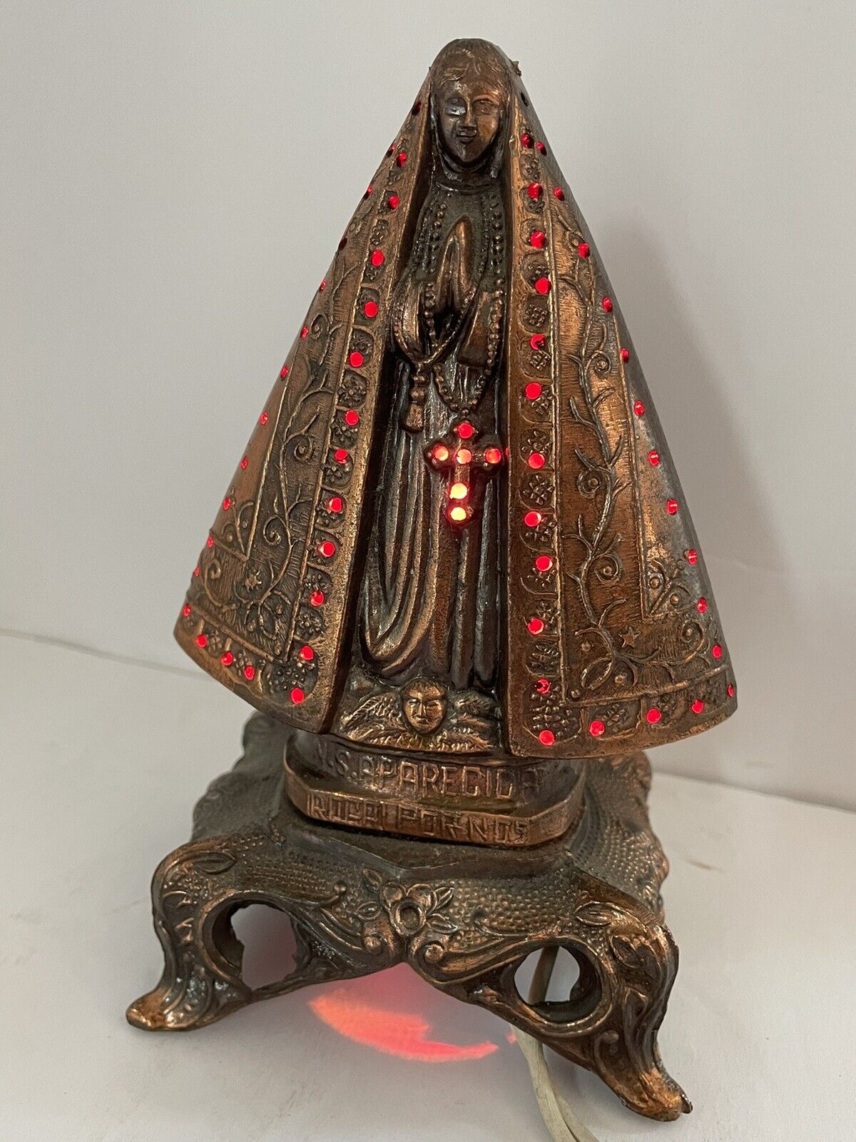 Vintage Brazilian Nossa Senhora Our Lady of Aparecida Metal Accent Light