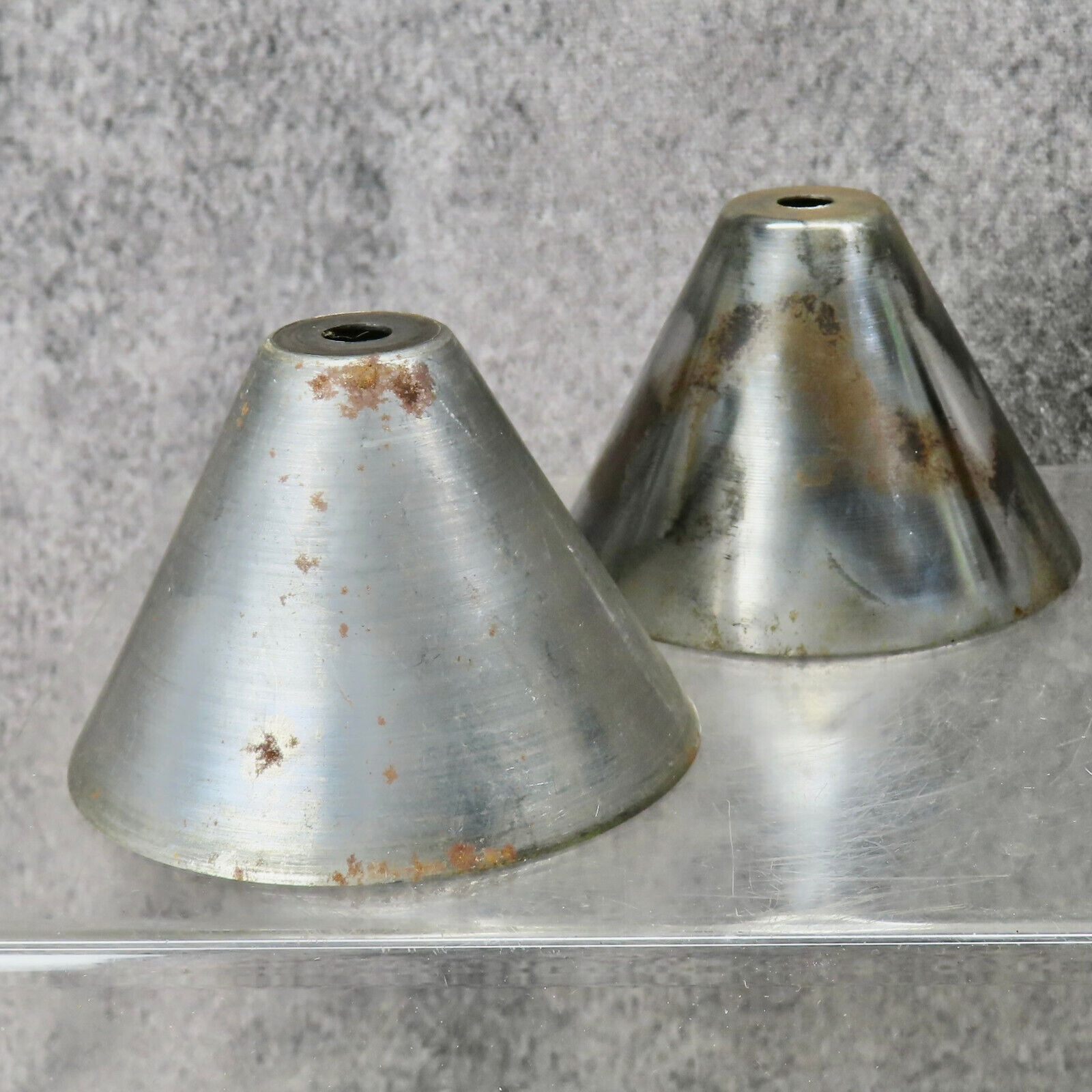 LOT #1038: PAIR NOS Spun Steel Lamp Shades/Parts, 4\