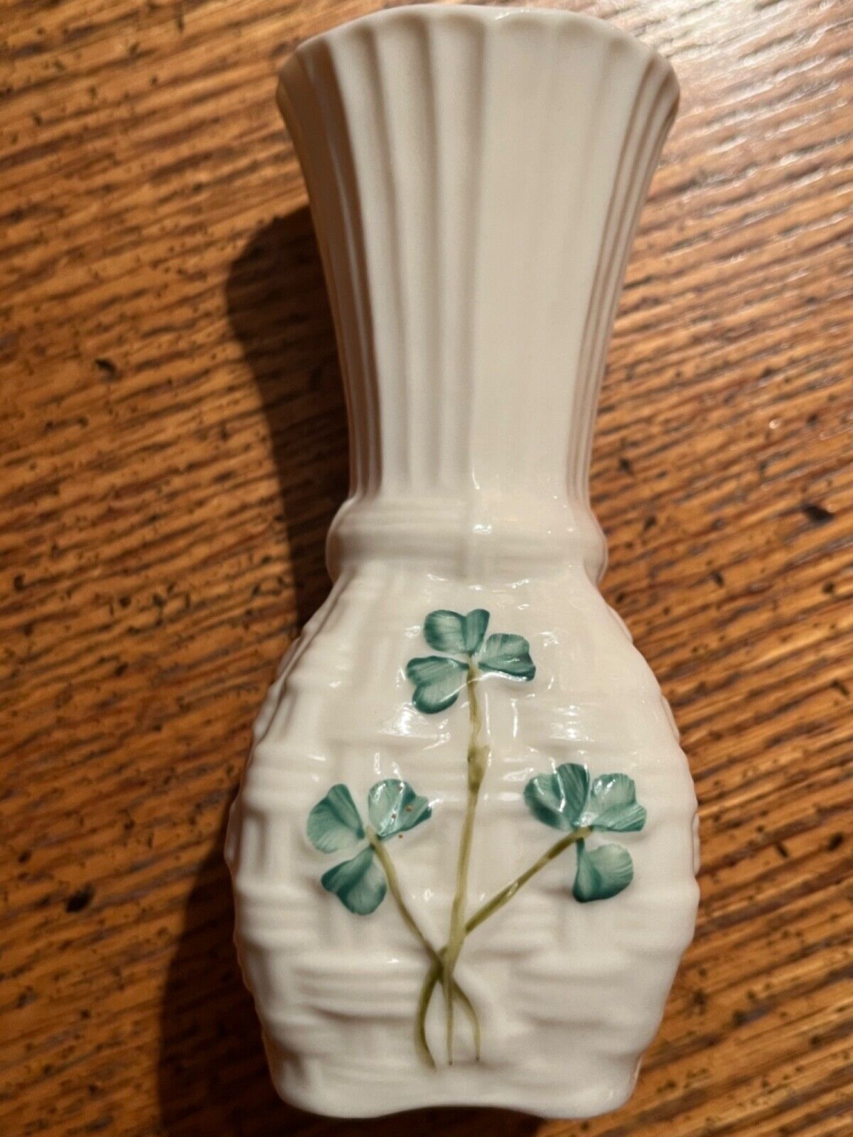 Belleek Porcelain Bud Vase with HandPainted Shamrocks