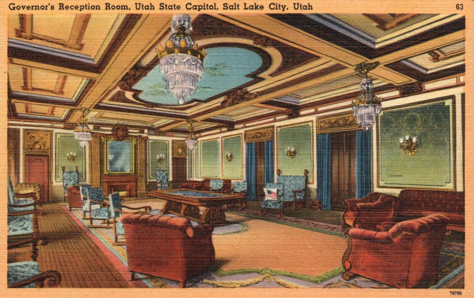 Postcard UT Salt Lake City State Capitol Governors Reception Room Old PC b3771