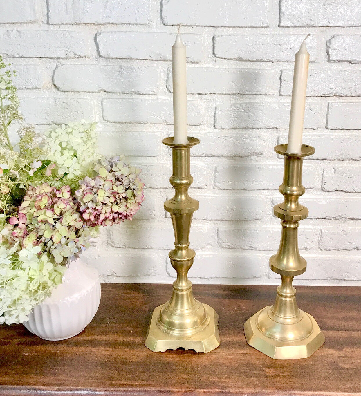 Pair Lg Antique Solid Brass Candlesticks 14\
