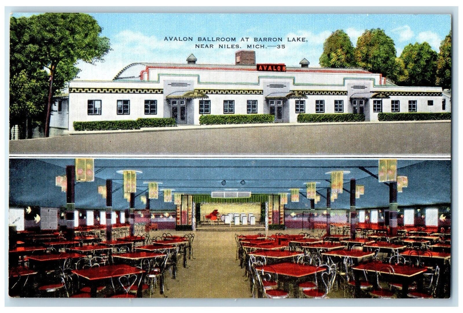 c1940s Avalon Ballroom At Barron Lake Near Niles Michigan MI Unposted Postcard