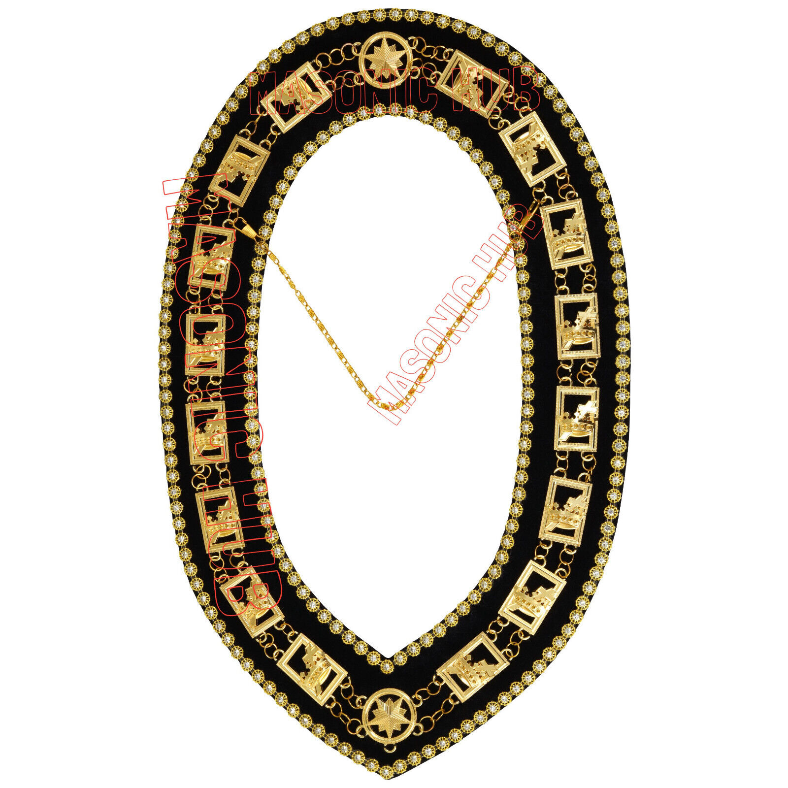 Masonic Knights Templar Commandery Chain Collar - Gold Plated with Rhinestones