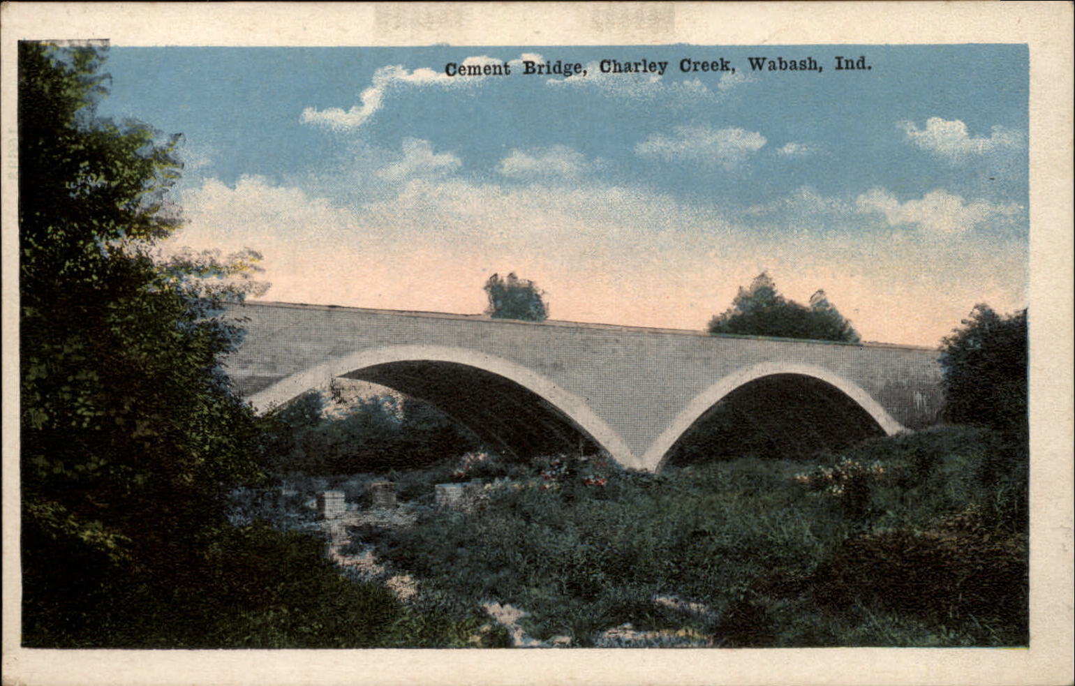 Cement Bridge Charley Creek Wabash Indiana ~ 1920s vintage postcard