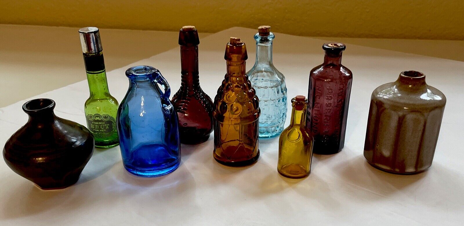 VTG Wheaton Miniature Glass Bottles Taiwan Bitters Lot Mini Pottery Brut Lotion