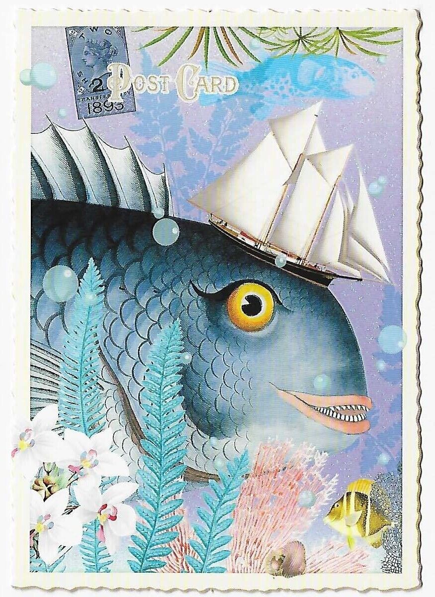 Postcard Glitter Tausendschoen Blue Tropical Fish Postcrossing