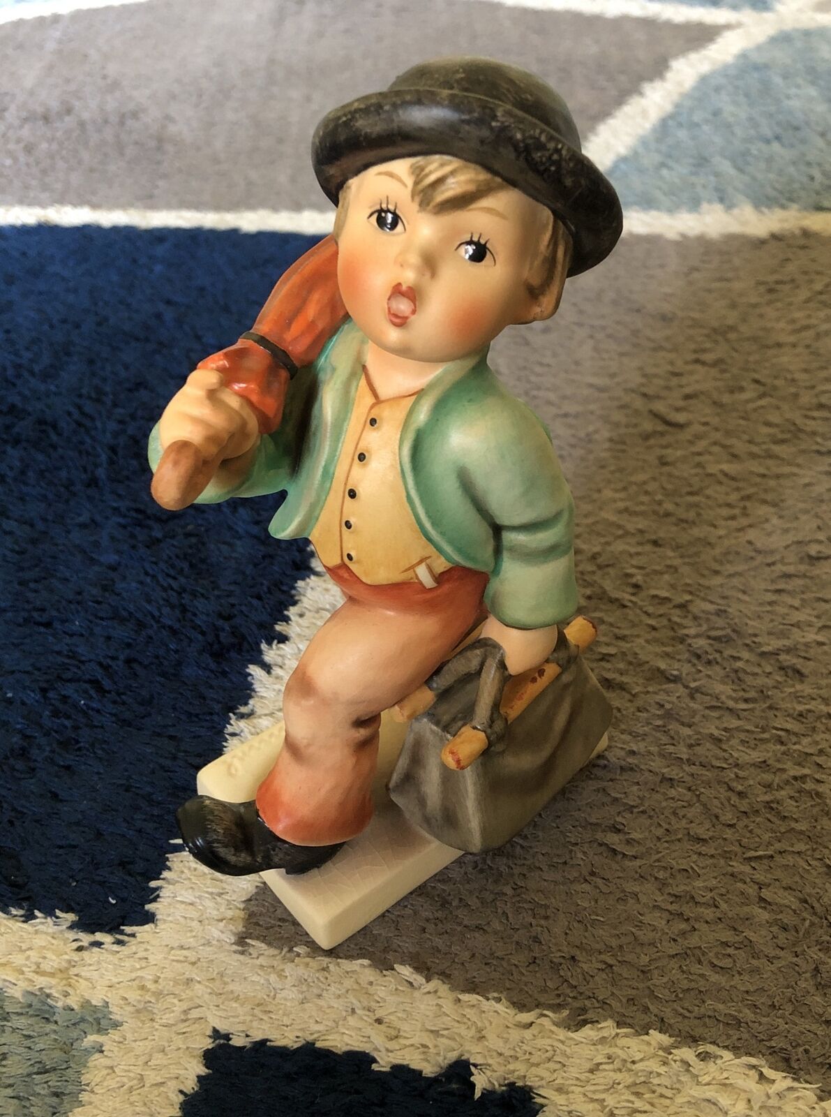 Hummel Merry Wanderer Figurine Boy w/ Umbrella and Suitcase Goebel Germany 6”