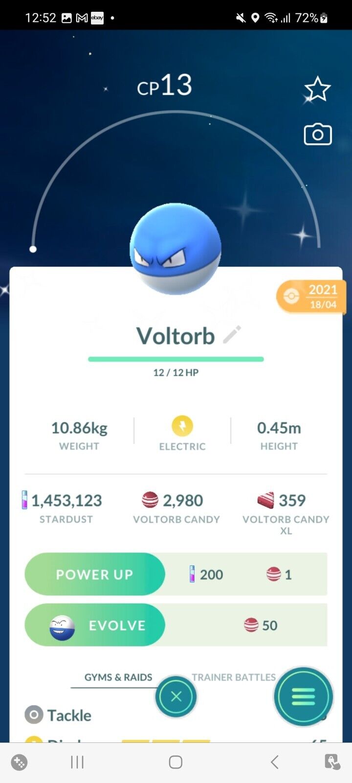 Pokemon Go Shiny Voltorb ( Stage 1 )