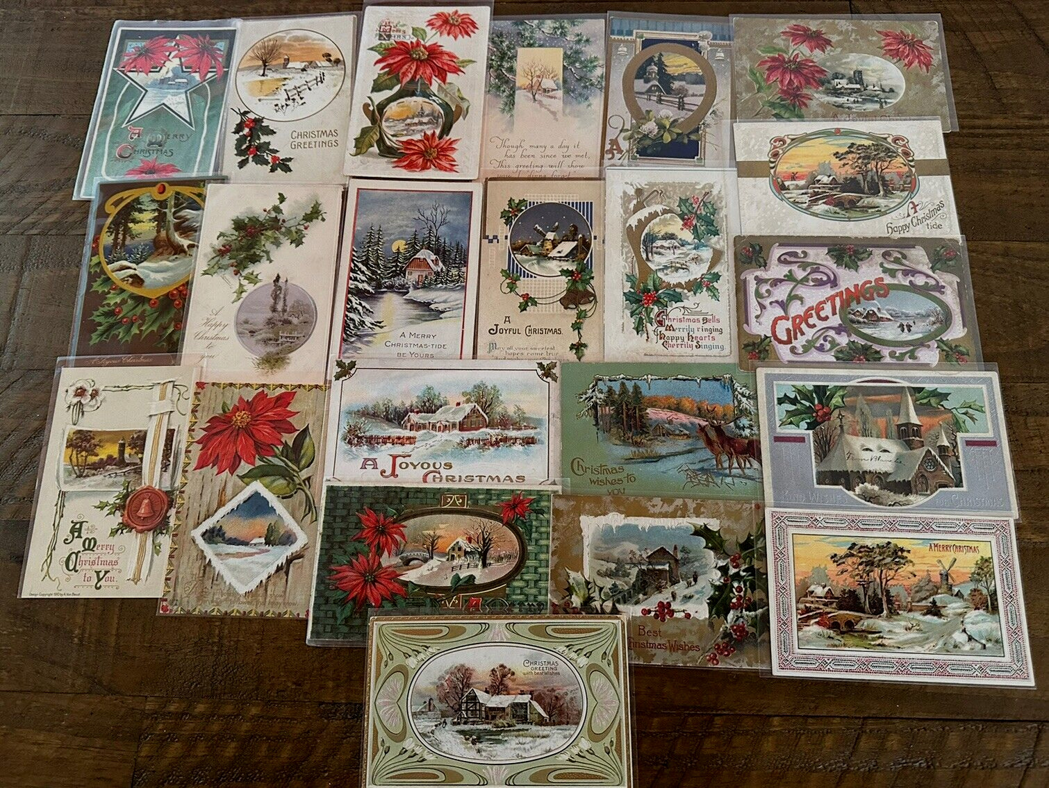 Lot of 22 Antique~Christmas Postcards with Winter Snowy & Village Scenes-h692