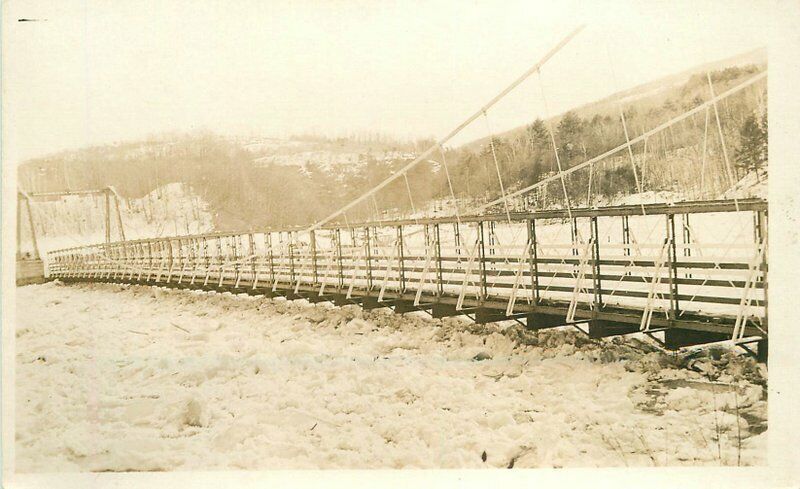 Vermont C-1910 Suspension Bridge Ice Flow RPPC Photo Postcard 22-2204