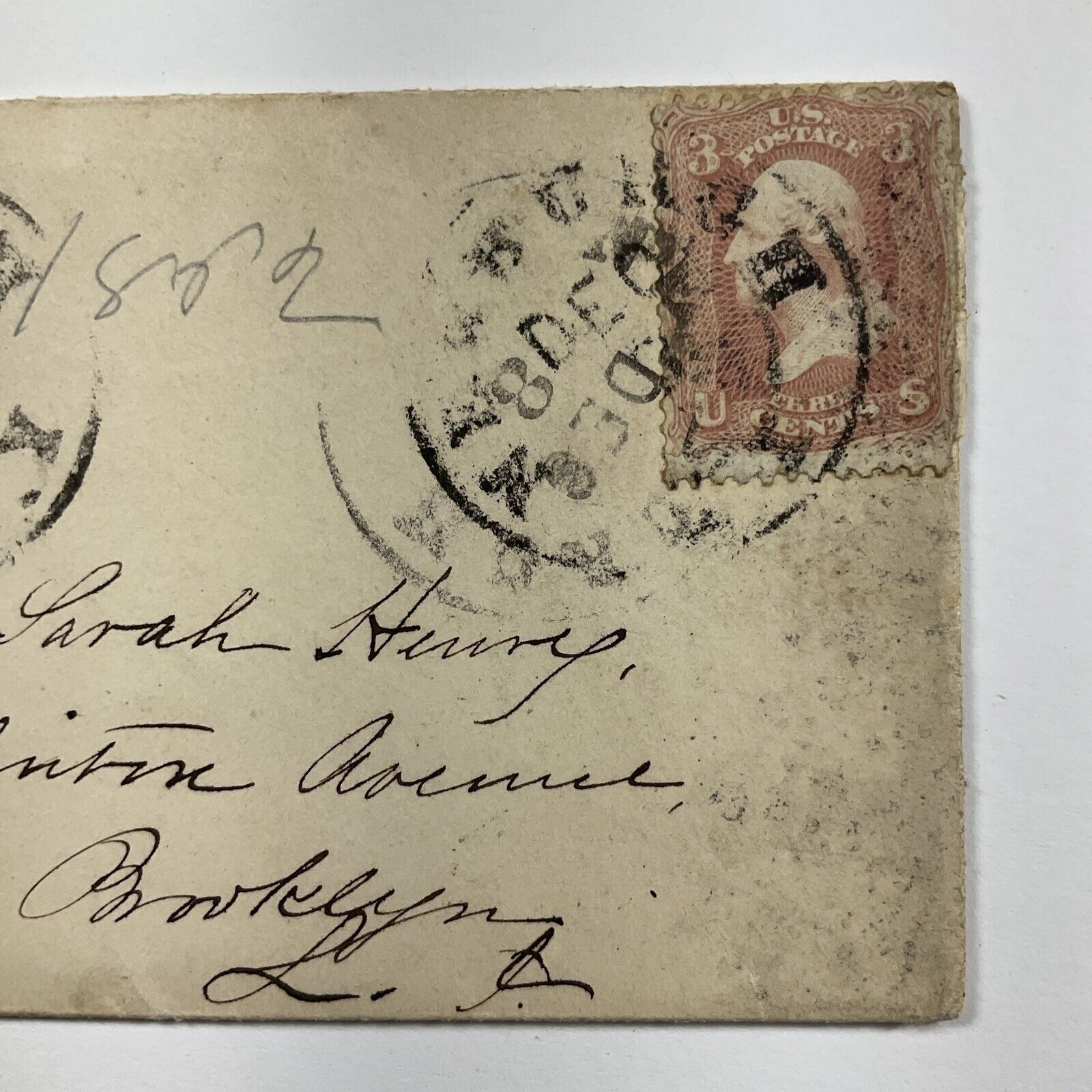 1862 Newburgh, New York Antique Envelope #65 Rose Stamp