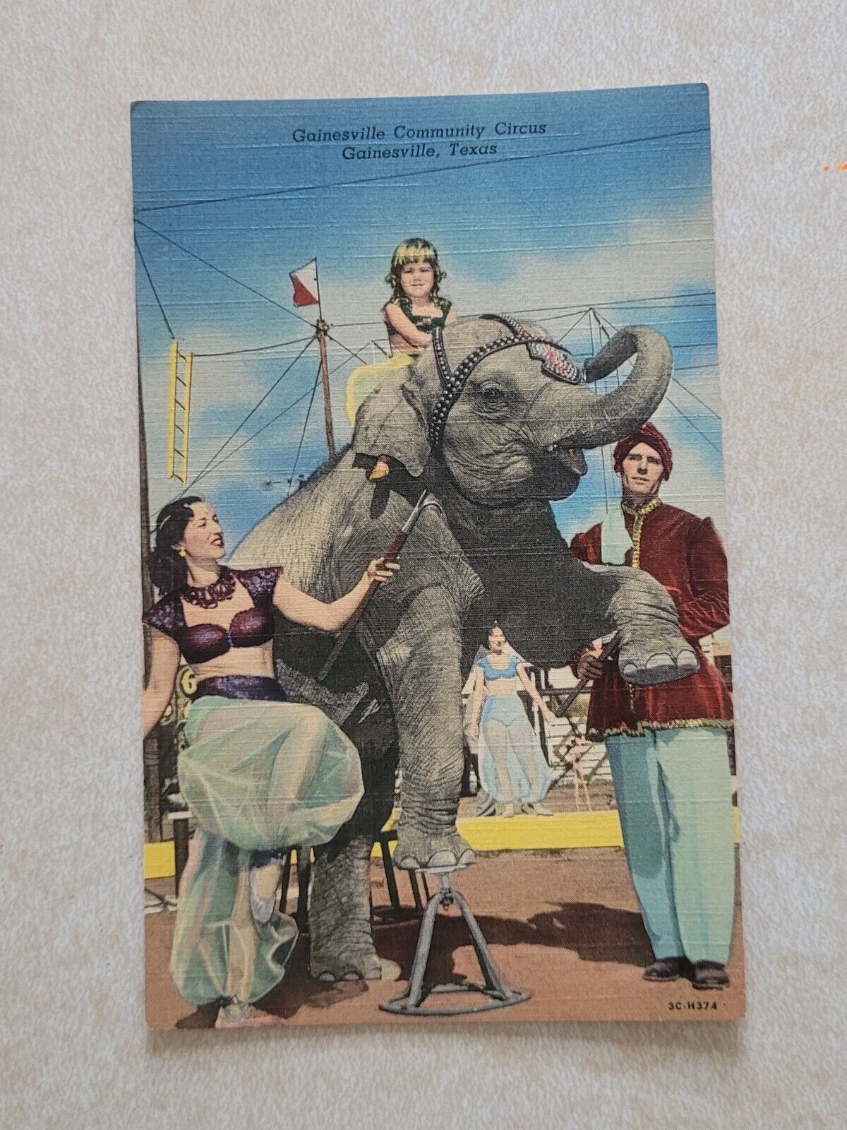 Vintage Postcard Gainesville Texas TX Community Circus Child Elephant Show 