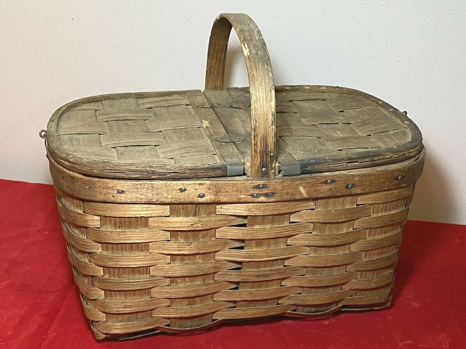 Antique Picnic Basket, Double Lids, No Broken Weaves or Holes, Country, Primitve
