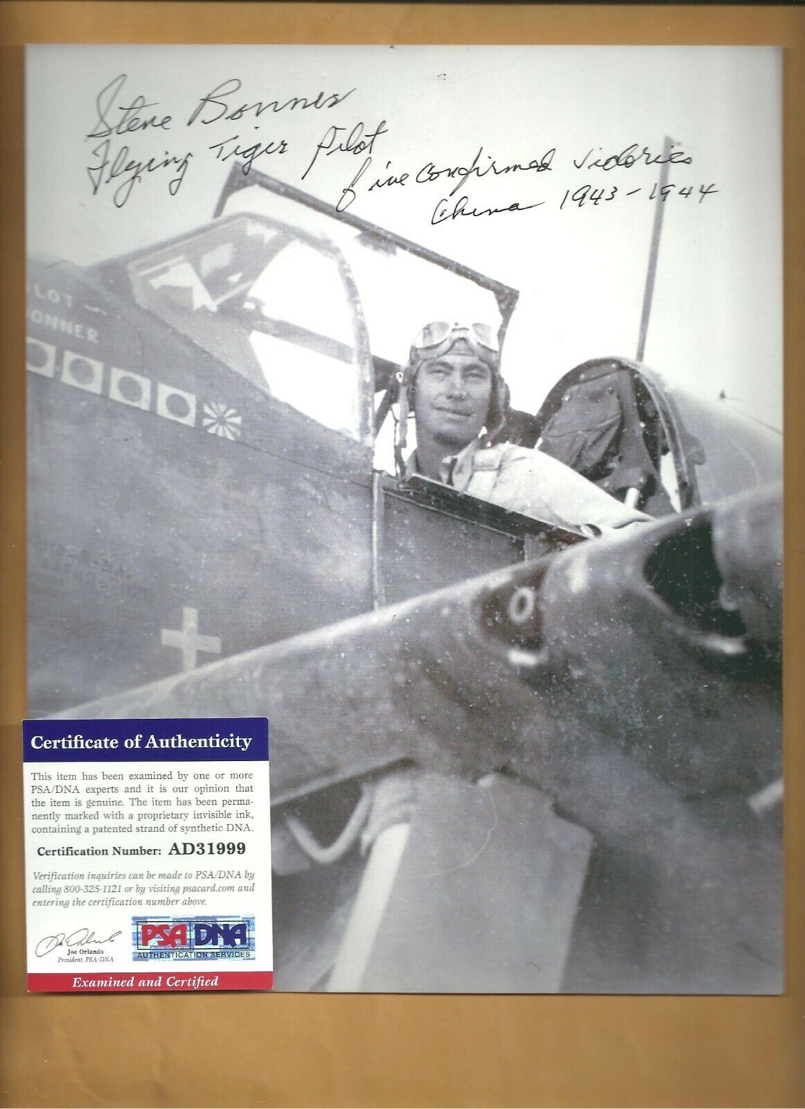 PSA/DNA Stephen Bonner Flying Tigers Ace Pilot Autographed 8x10 Picture 23rd FG 