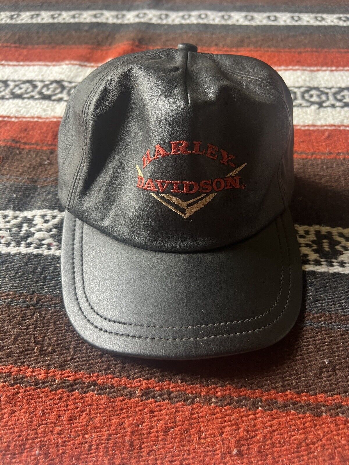 Vintage Harley Davidson Black Leather Hat Cap