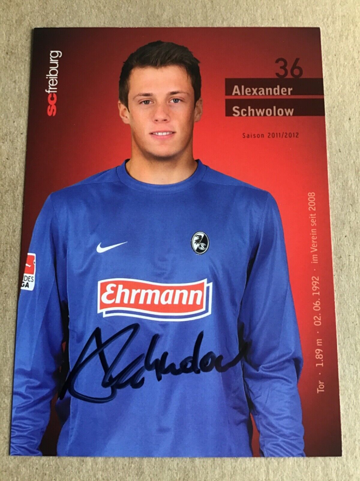 Alexander Schwolow, Germany 🇩🇪 SC Freiburg 2011/12 hand signed