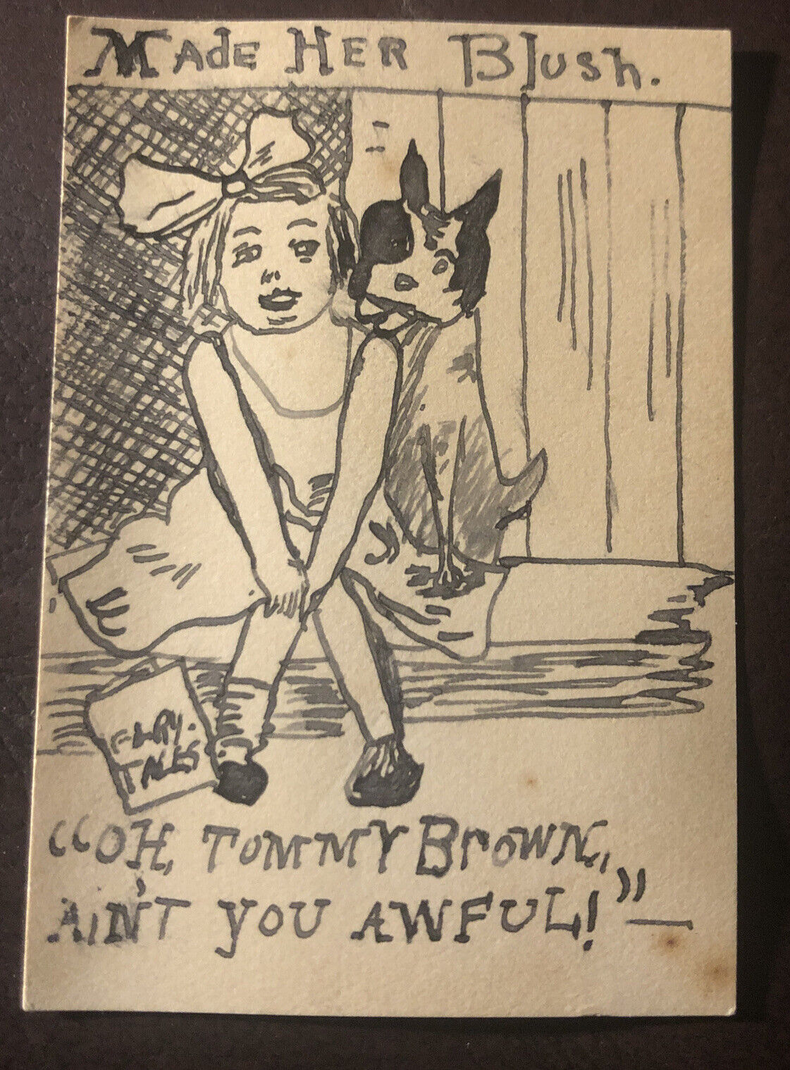 Antique 1920’s Calling Card Girl & Dog Paper Vintage Ephemera Media