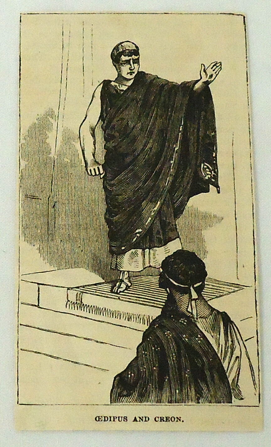 1881 small magazine engraving ~ OEDIPUS AND CREON ~ Greek mythology