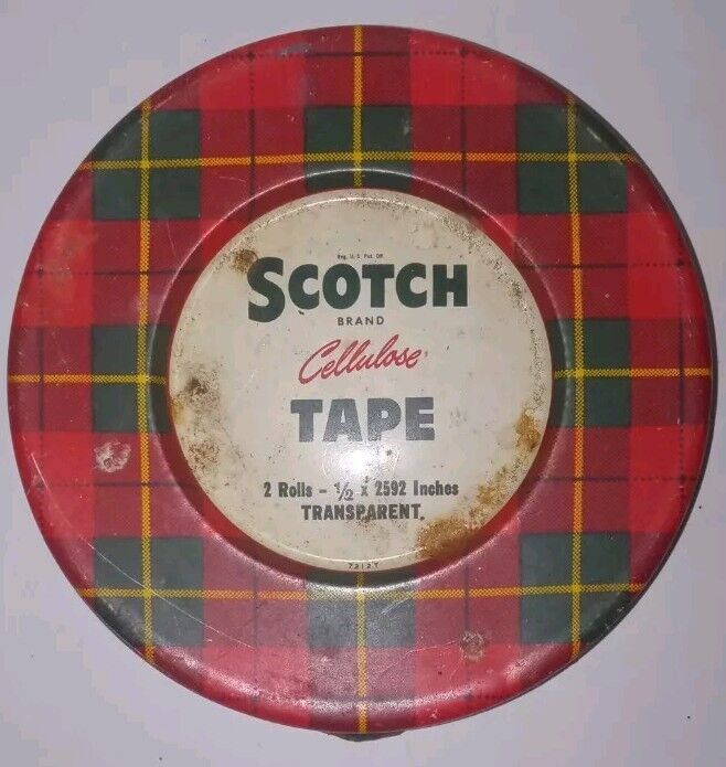 Vintage Scotch Tape Minnesota Mining Tin Plaid Advertising Large 5” Diameter