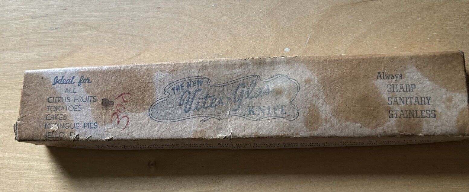1939 WORLDS FAIR New York VITEX  GLAS KNIFE ORIGINAL BOX DEPRESSION PINK COLOR