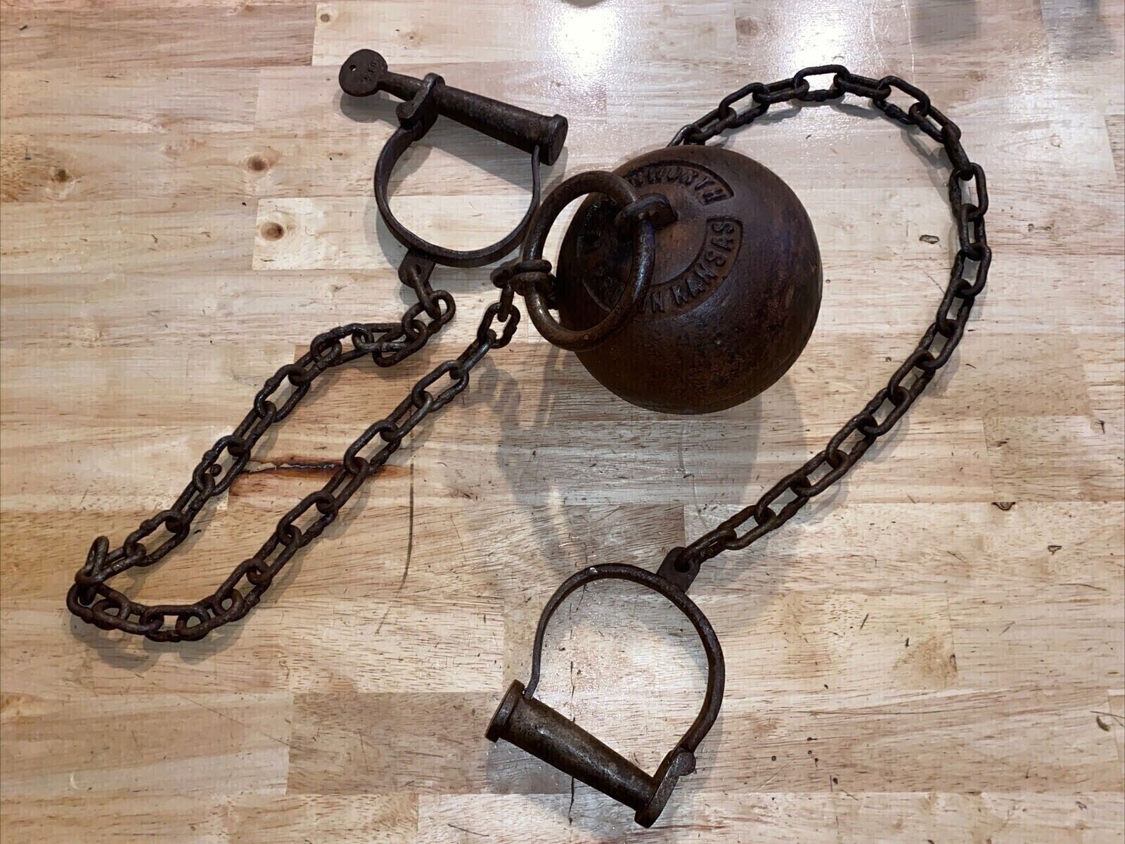 Antique Ball  Chain Cuffs Cast Iron Antique Shackles Cuffs KANSAS Prison