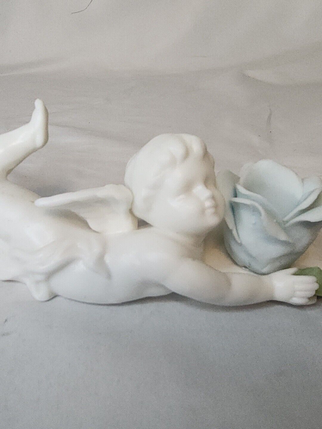 Ardalt Lenwile Cherub Angel Candle Holder 6044 Blue Rose White Made In Japan