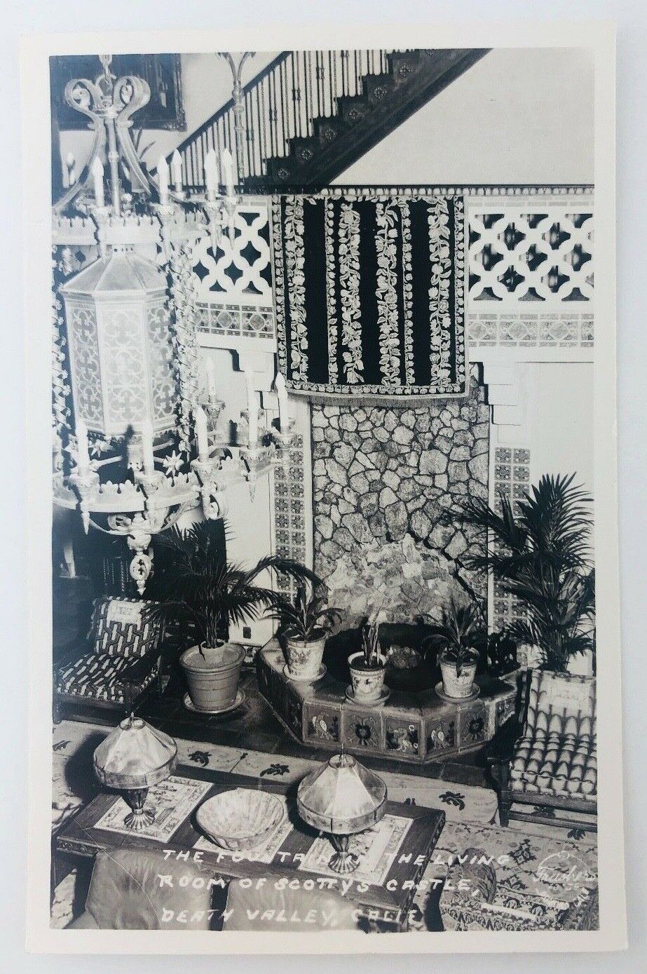 Vintage Death Valley California CA RPPC Scotty's Castle Fountain in Living Room