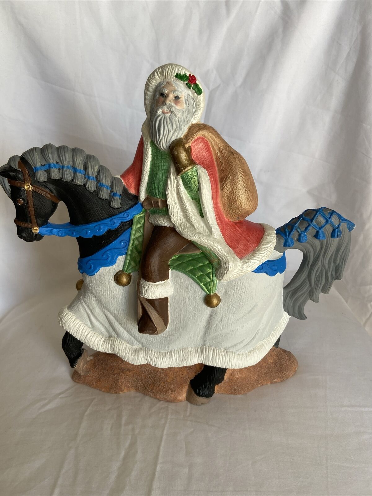 Vintage Santa Claus On Horse Ceramic Hand Painted Christmas 10.5”