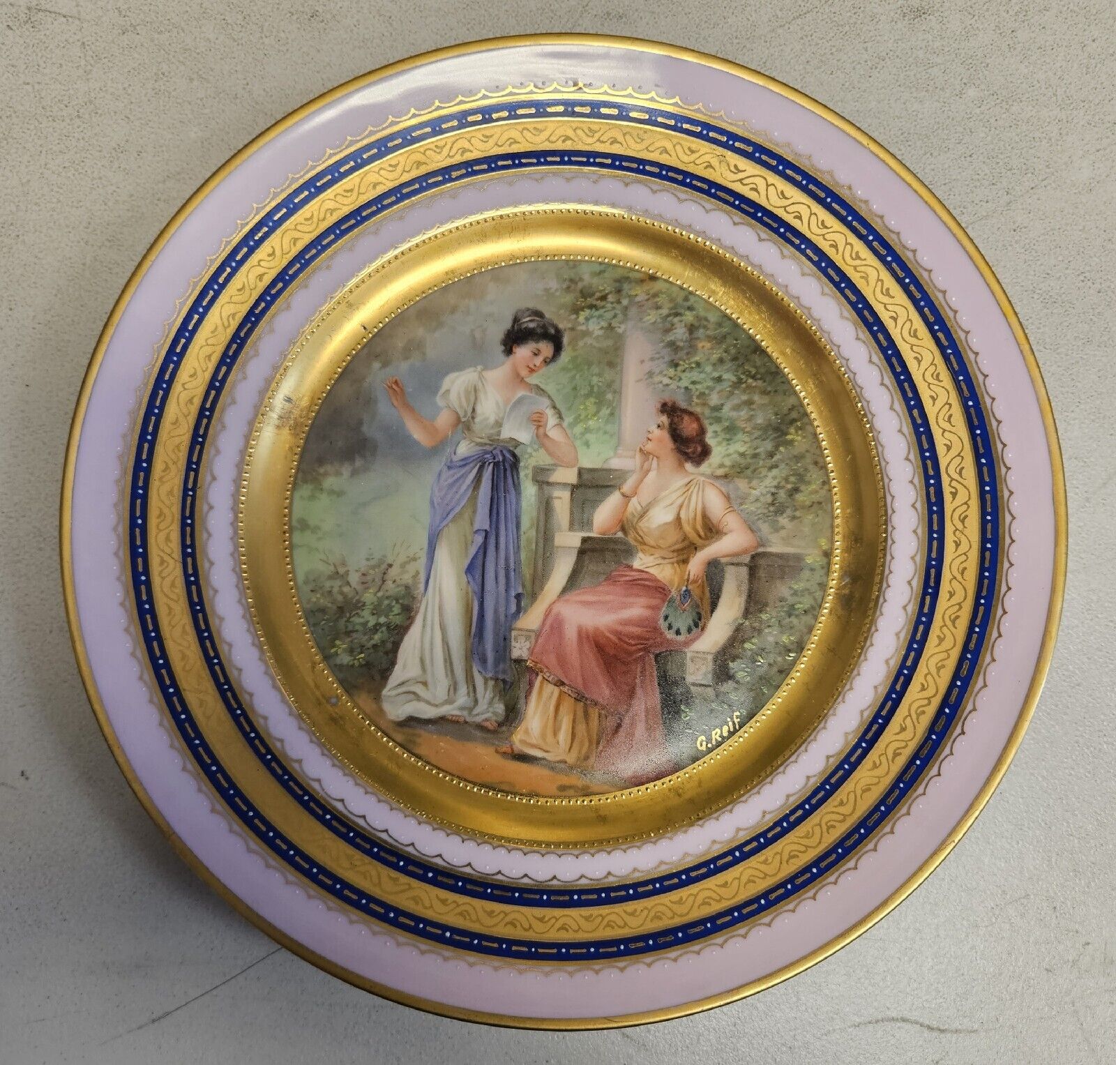 Antique Vienna Austria BEAUTFUL WOMEN Porcelain Hand Painted Plate Signed G.REIF