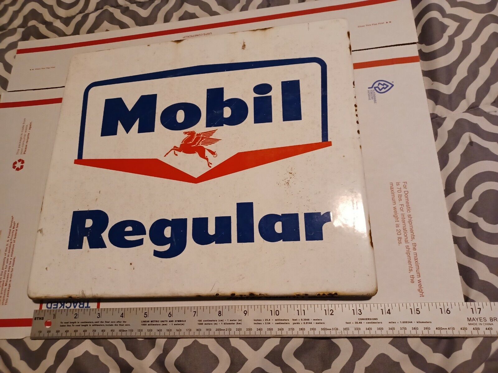 Nice Old Vintage PEGASUS MOBIL REGULAR Gas Pump Porcelain Sign
