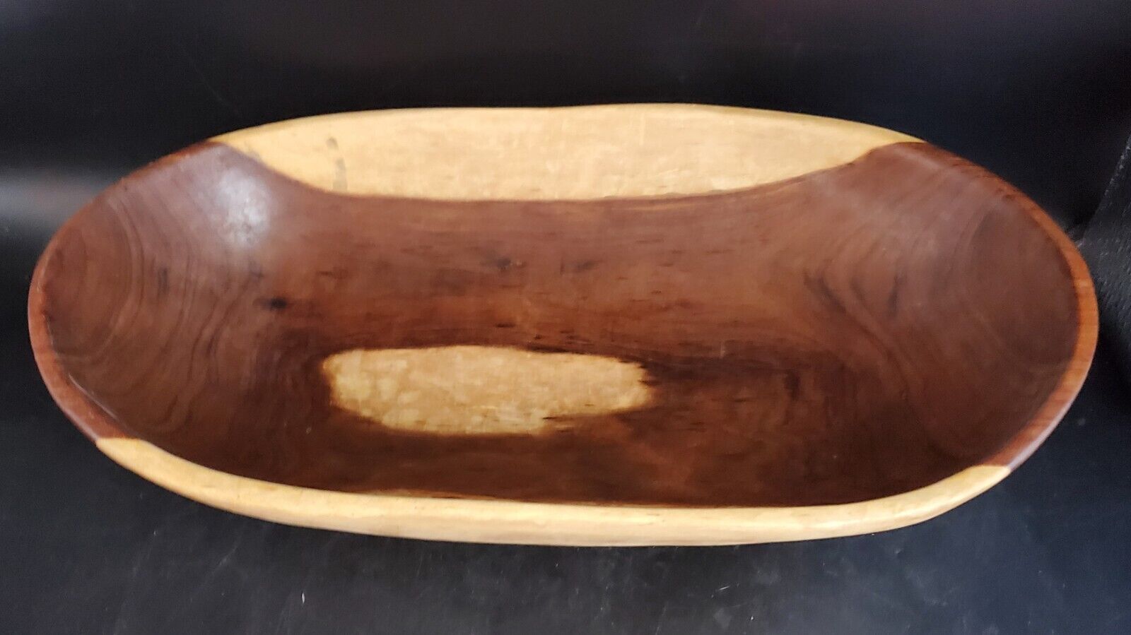 Primitive Farm-Style Wooden Bowl Hand Crafted Carved 2 Tone Almost 16\