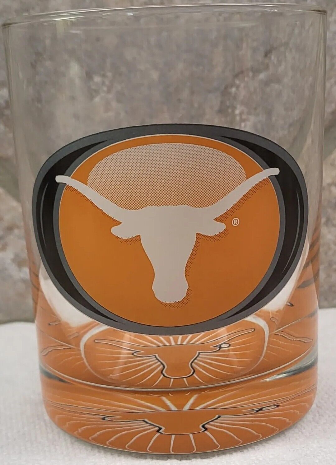 Vintage University Texas Longhorns Vortex Whiskey Glass UT STORE LABEL 12 fl oz 