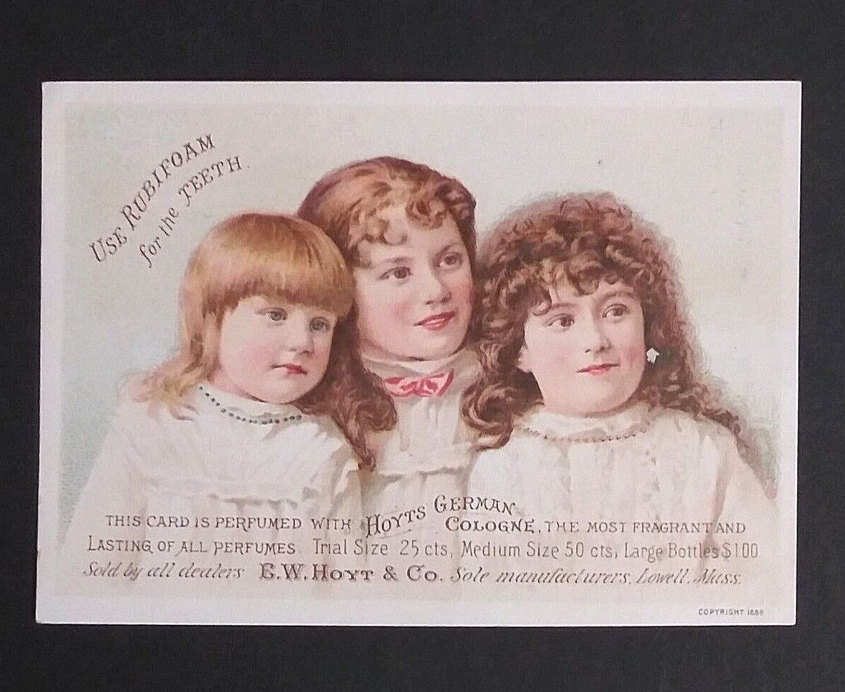 Hoyts Cologne & Rubifoam Beautiful Girls Victorian Advertising Trade Card 1888