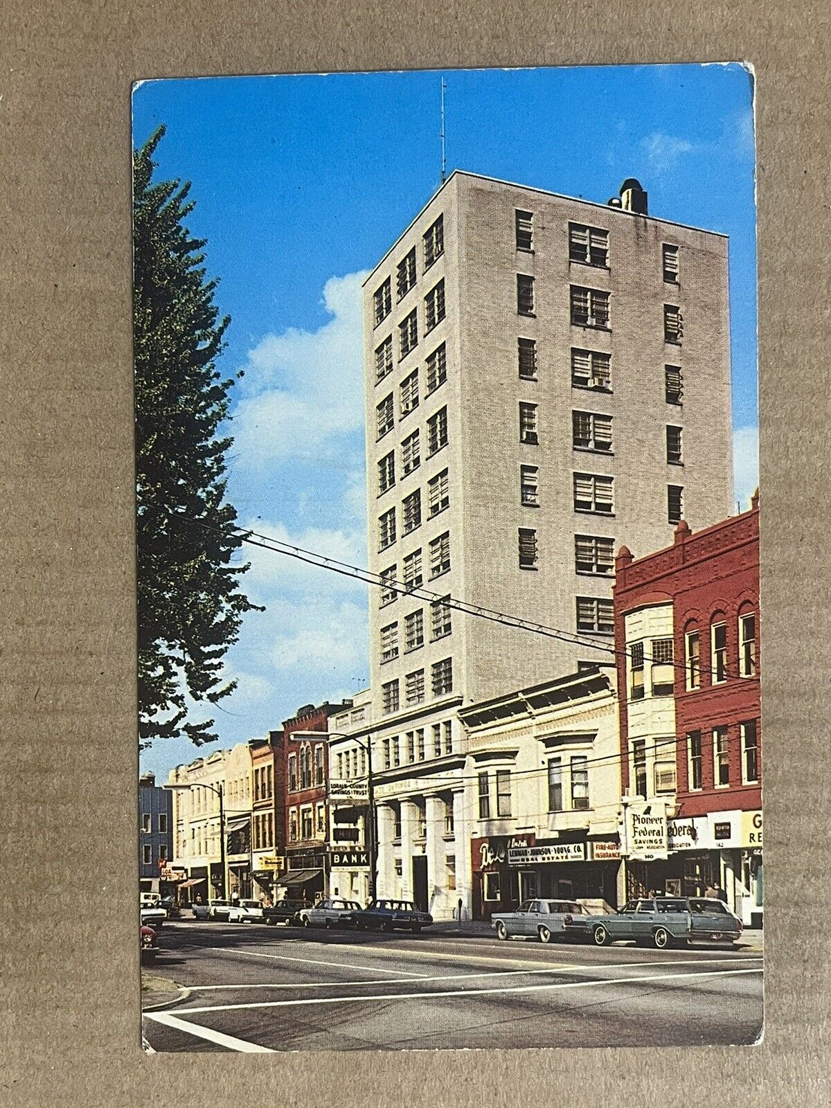 Postcard Elyria OH Ohio Downtown Street Scene Bank Old Cars Vintage PC