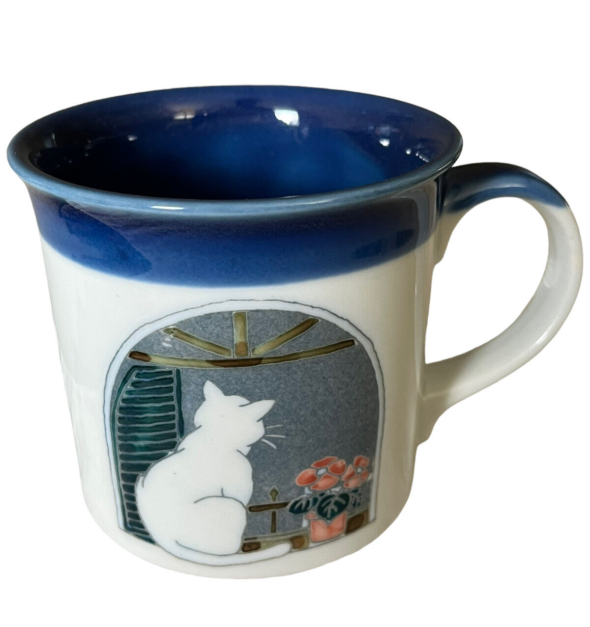 Vtg Otagiri Japan Ceramic Cat Gazing Out Window Night Sky Mug Cup Handpainted