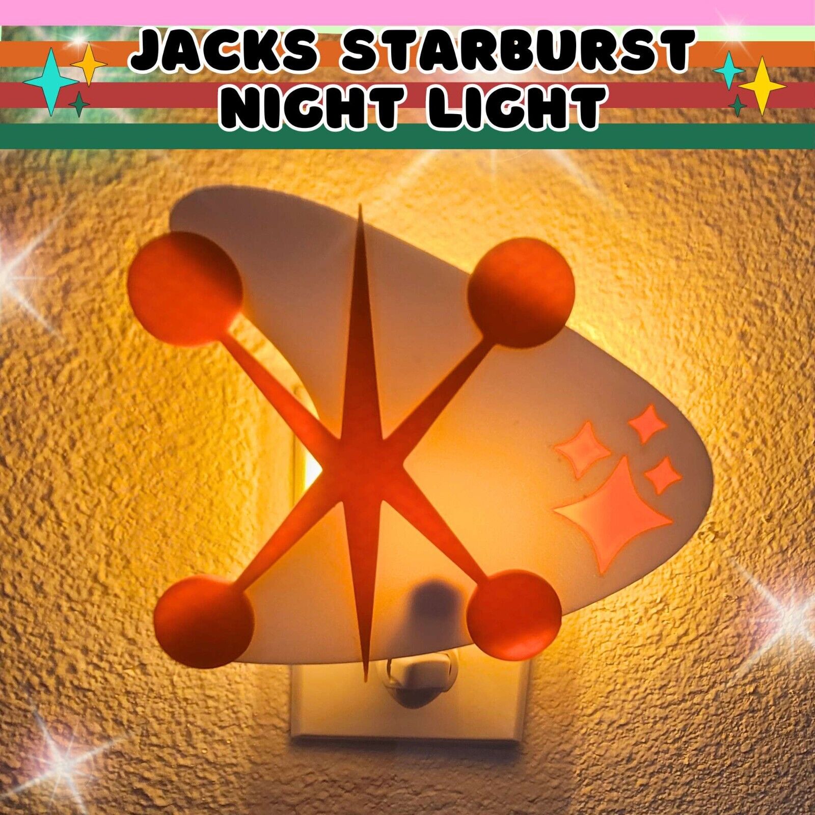 Mid Century Modern Night Light Jacks & Starbursts Retro Inspired Home Decor MCM