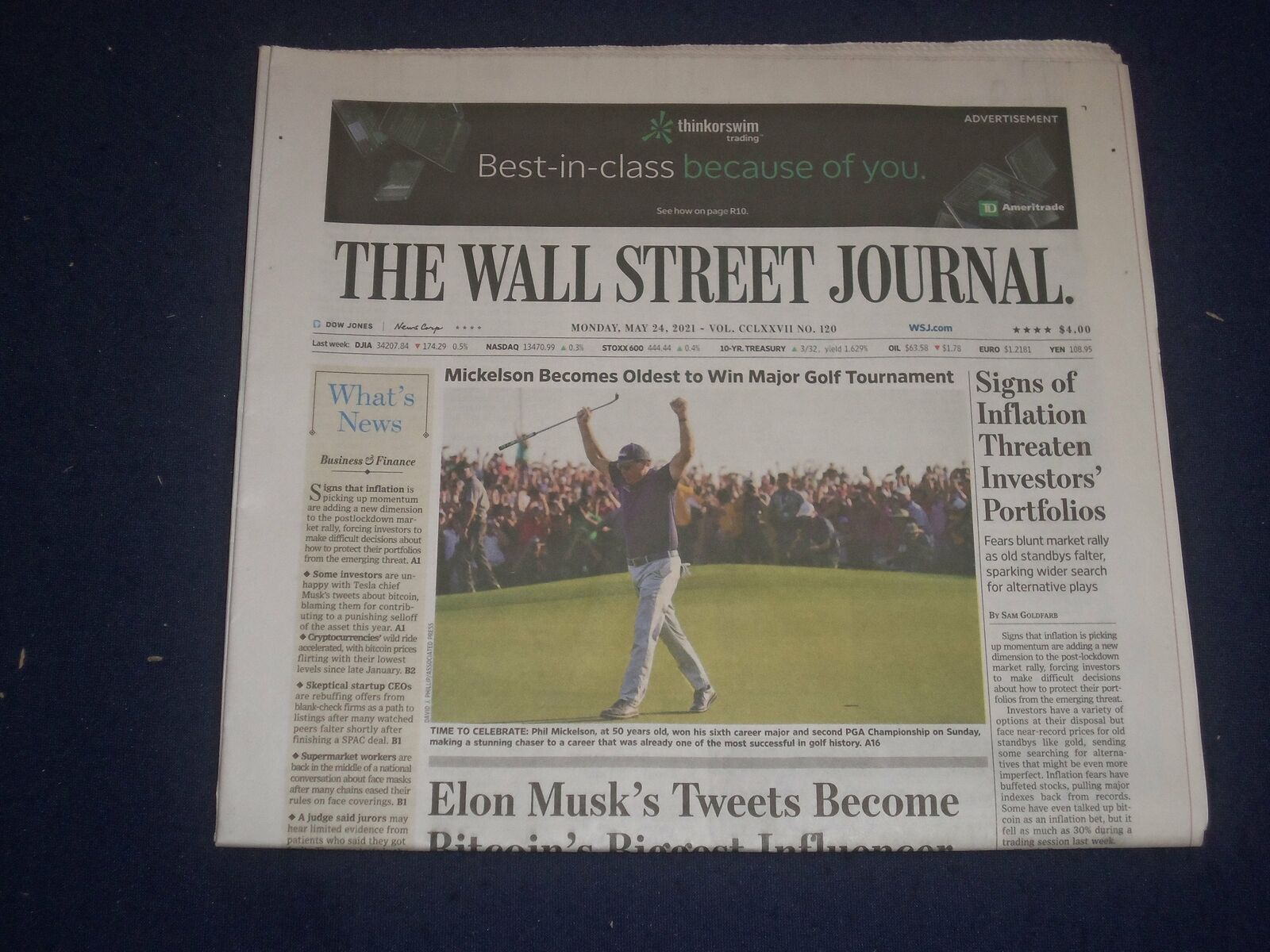 2021 MAY 24 THE WALL STREET JOURNAL-PHIL MICKELSON OLDEST 2 WIN PGA CHAMPIONSHIP