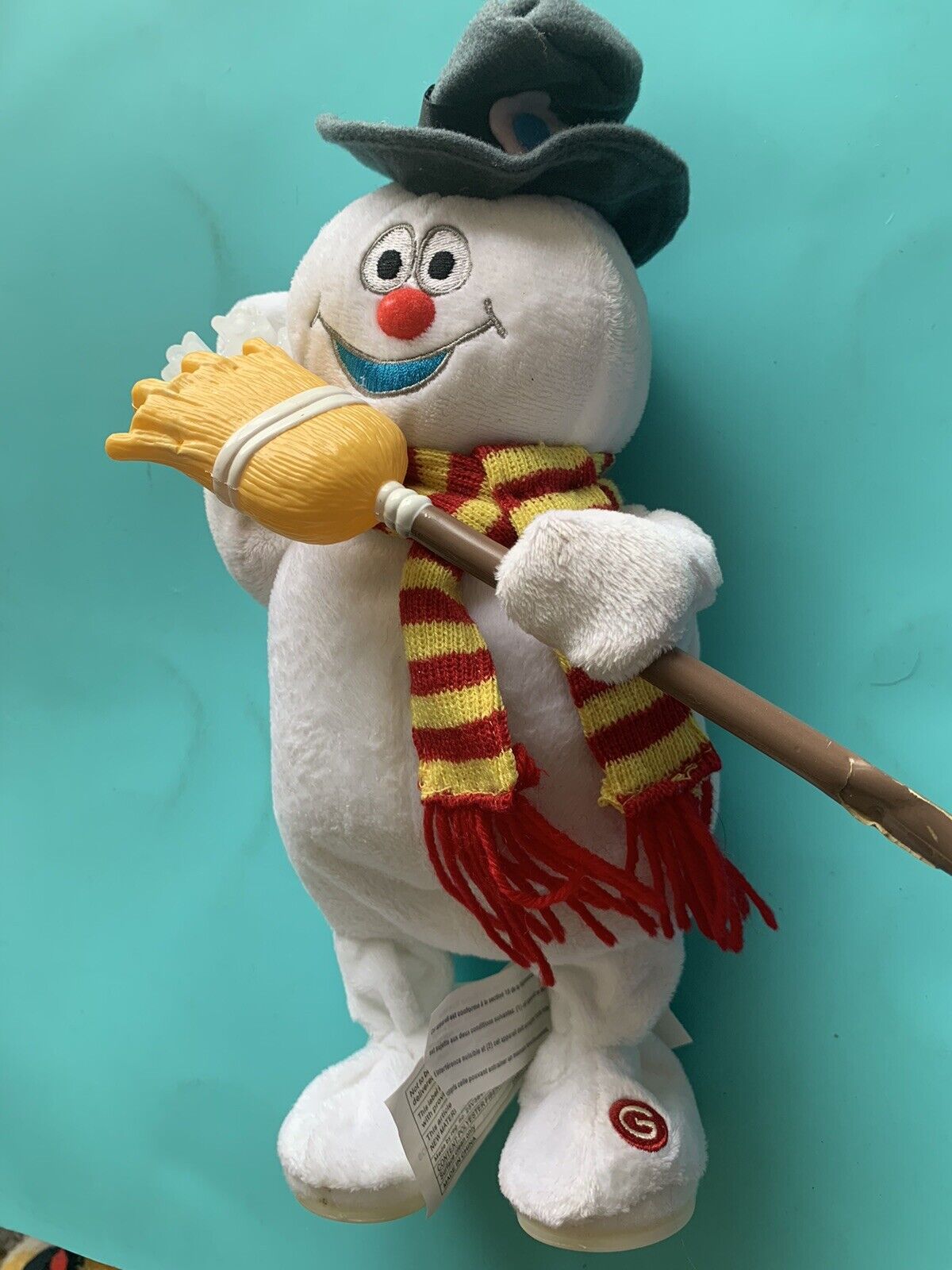 Gemmy Animated Frosty The Snowman Holding Snowflake And Broom.