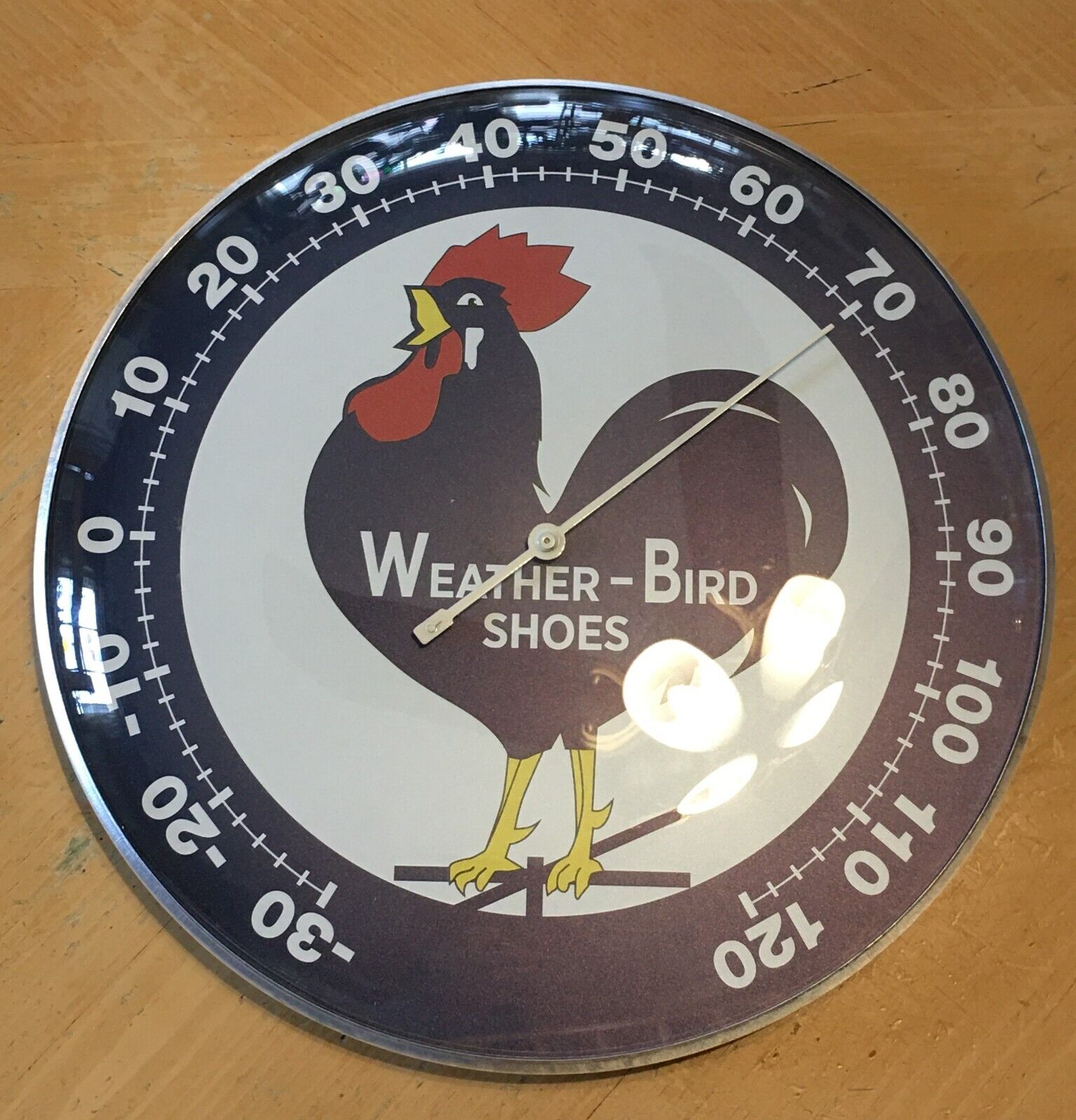 RARE WEATHER BIRD SHOES METAL ADVERTISING THERMOMETER 12\