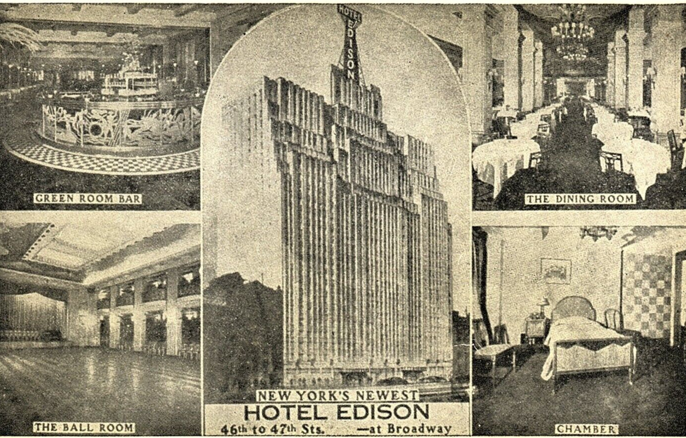 c1915 NEW YORK HOTEL EDISON AT BROADWAY MARIA KRAMER PRESIDENT POSTCARD 44-170