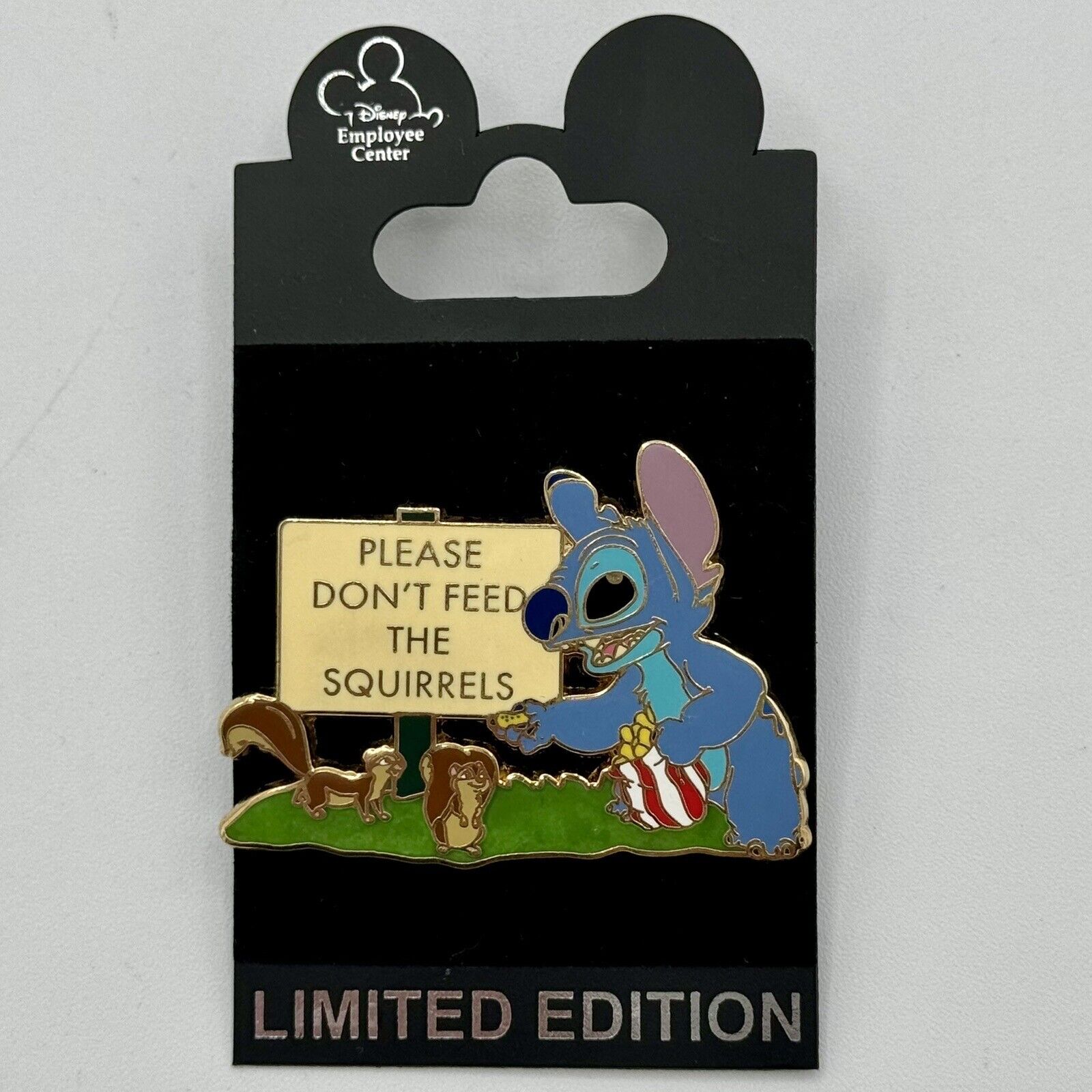 DEC Disney Pin LE 300 Employee Center STITCH Please Don’t Feed The Squirrels