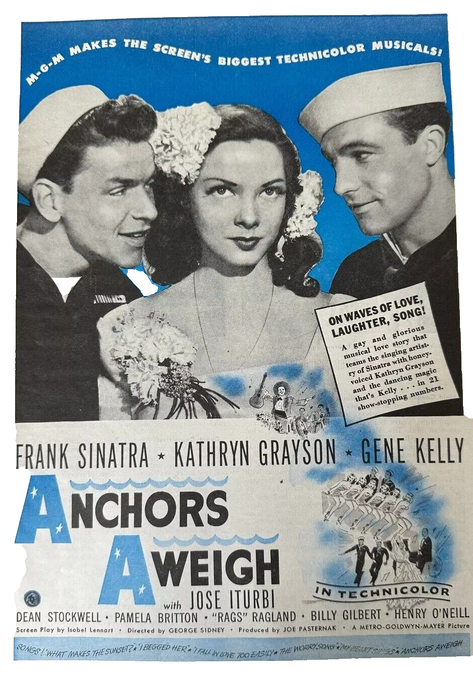 Original Vintage 1940s “Anchors Away” Film Print Ad - Frank Sinatra - Gene Kelly