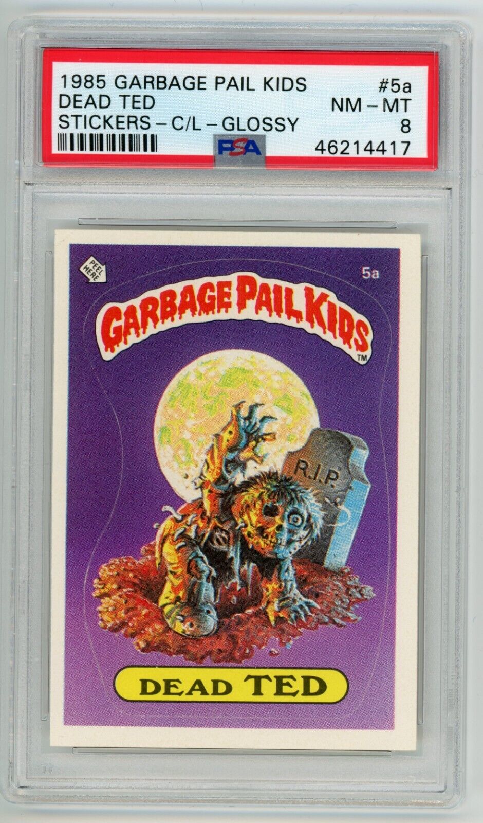 '85 Topps Garbage Pail Kids OS1 Series 1 DEAD TED CHECKLIST 5a GLOSSY Card PSA 8