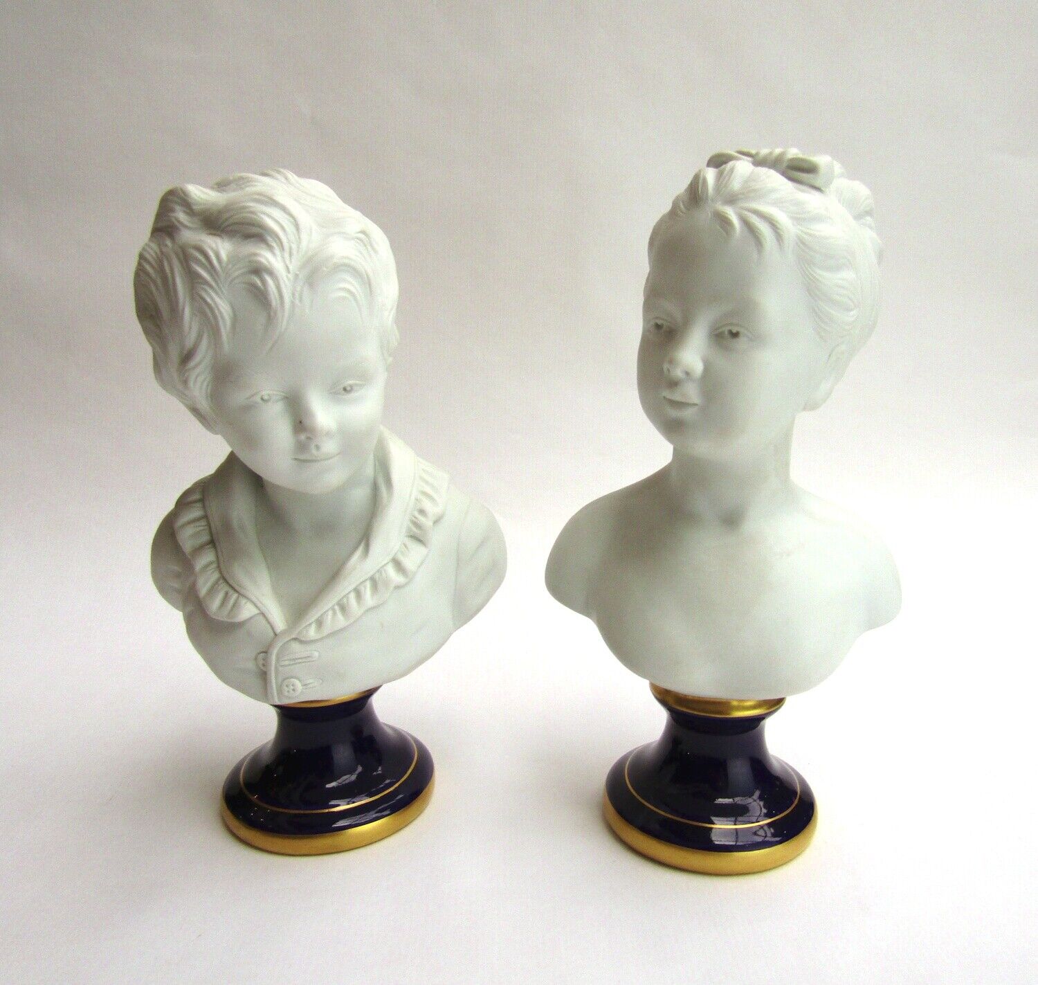 Pr. French Bisque (After Houdon) Busts of Young Boy and Girl, Early 20th C.