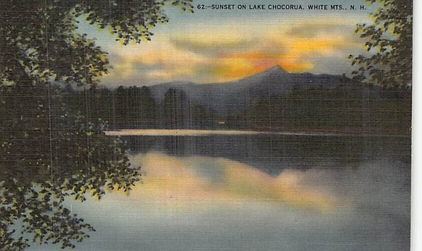 Postcard NH: Sunset on Lake Chocorua, White Mountains, New Hampshire, Linen