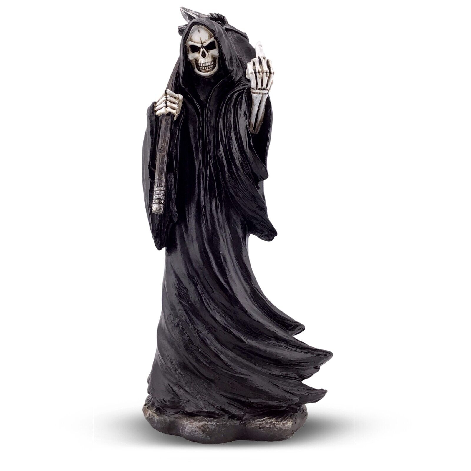 The Night Watchman Grim Reaper With Scythe Flipping Off Middle Finger Statue