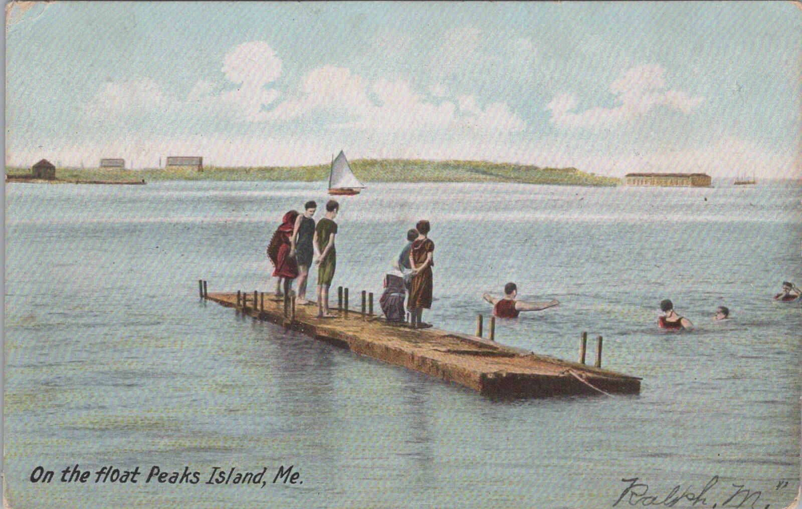 On the Float Bathers Peaks Island Maine 1907 Postcard