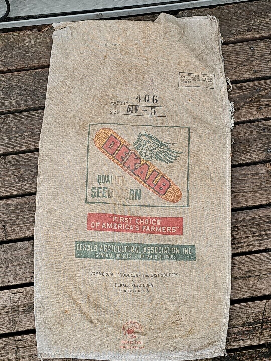 Vintage Early De Kalb Seed Corn Sack 