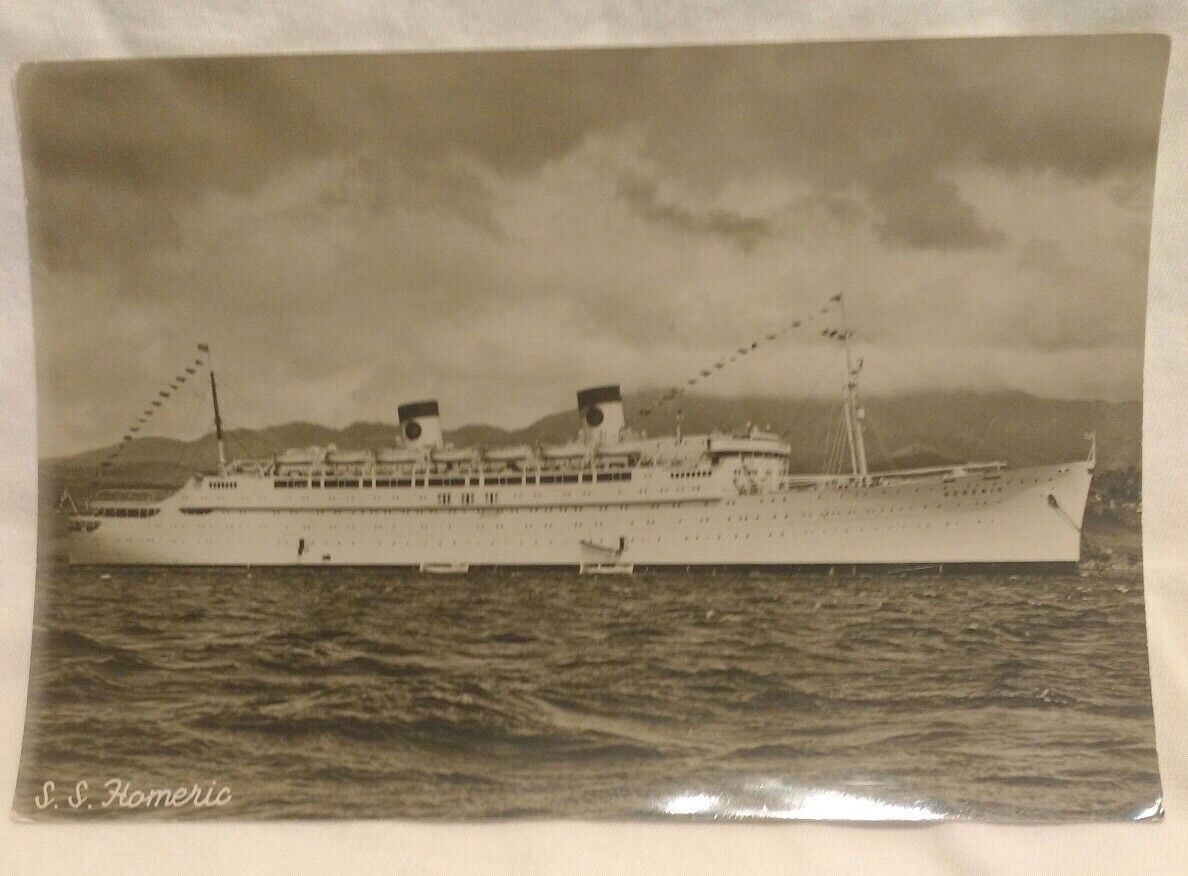 Vintage RPPC Photo Postcard S.S. Homeric Cruise Ship Flags Launches Souvenir